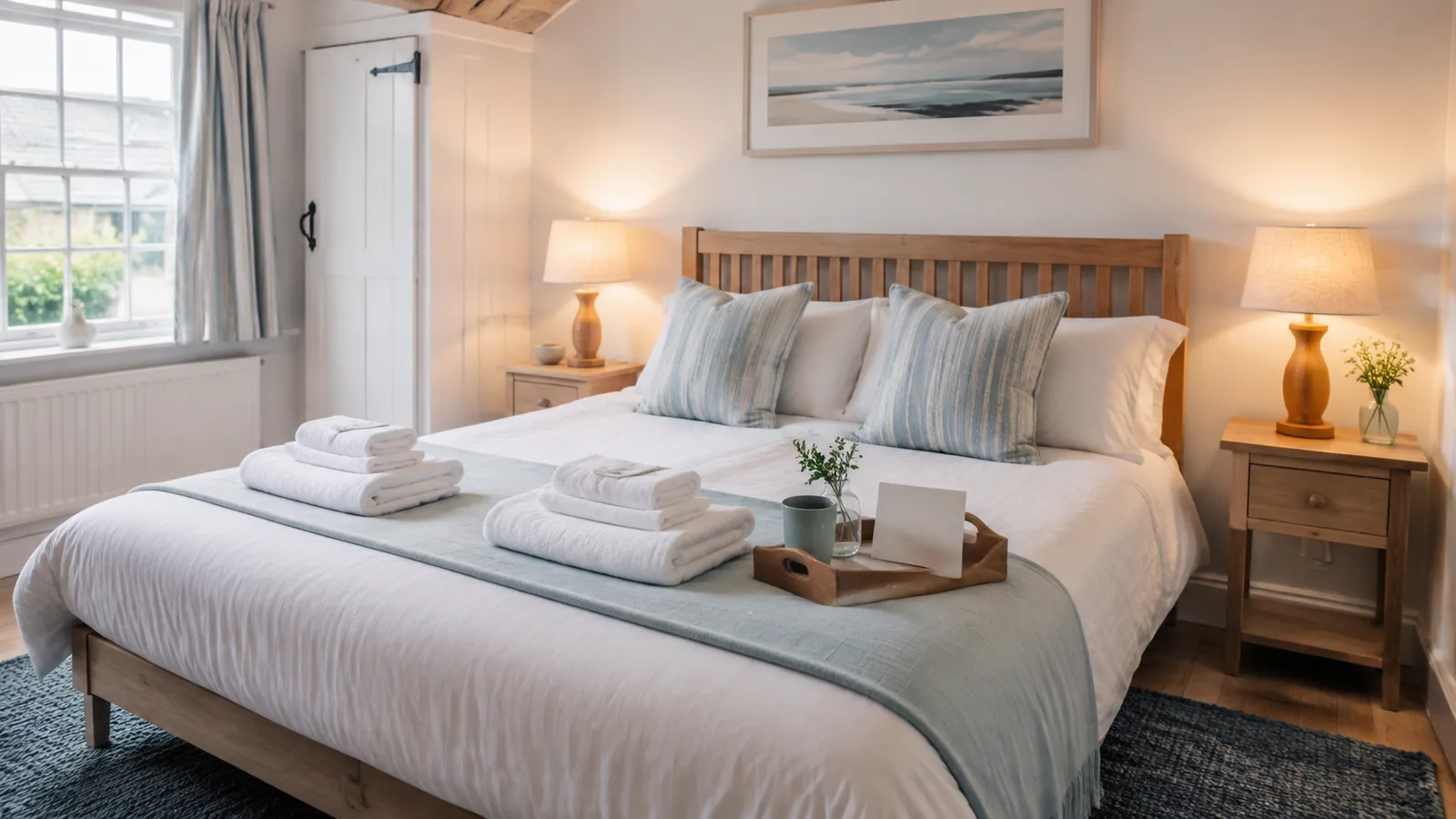 Guest-ready coastal holiday-let bedroom